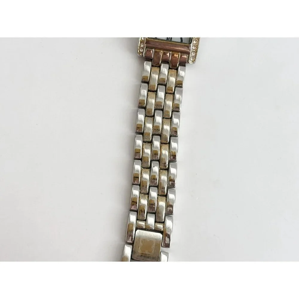 Liz Clairborne Silver T LIZ32SG Rhinestone Vintage Wristwatch - 22mm - WORKS!